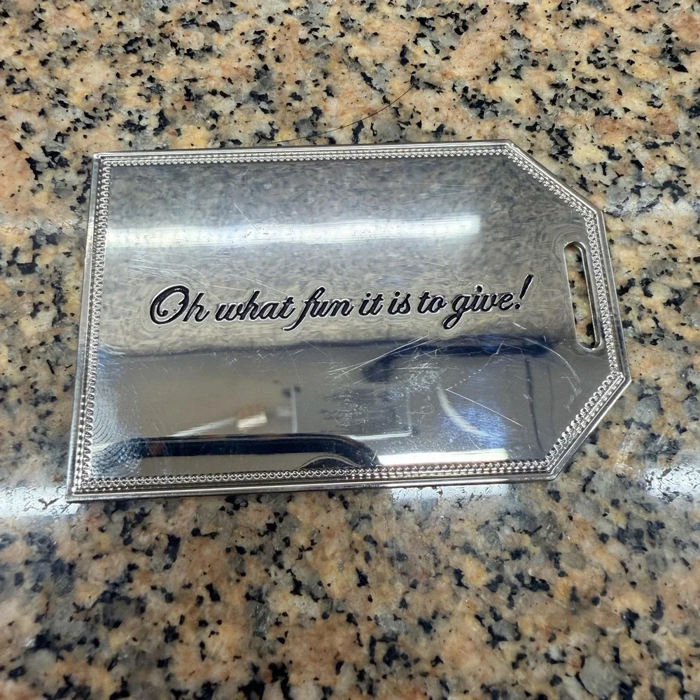 Neiman Marcus Silver Metal Luggage Tag Oh What Fun It Is To Give Travel Bag Tag